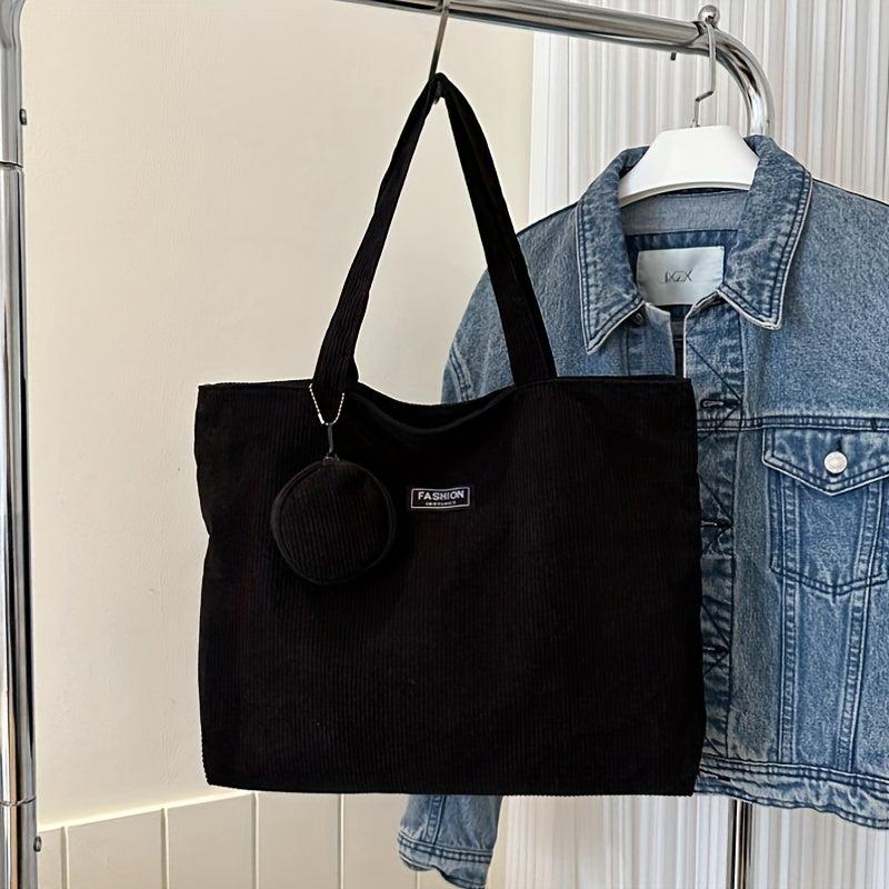 Casual Solid Tote Bag All Match Shoulder Bag With Mini Round Purse