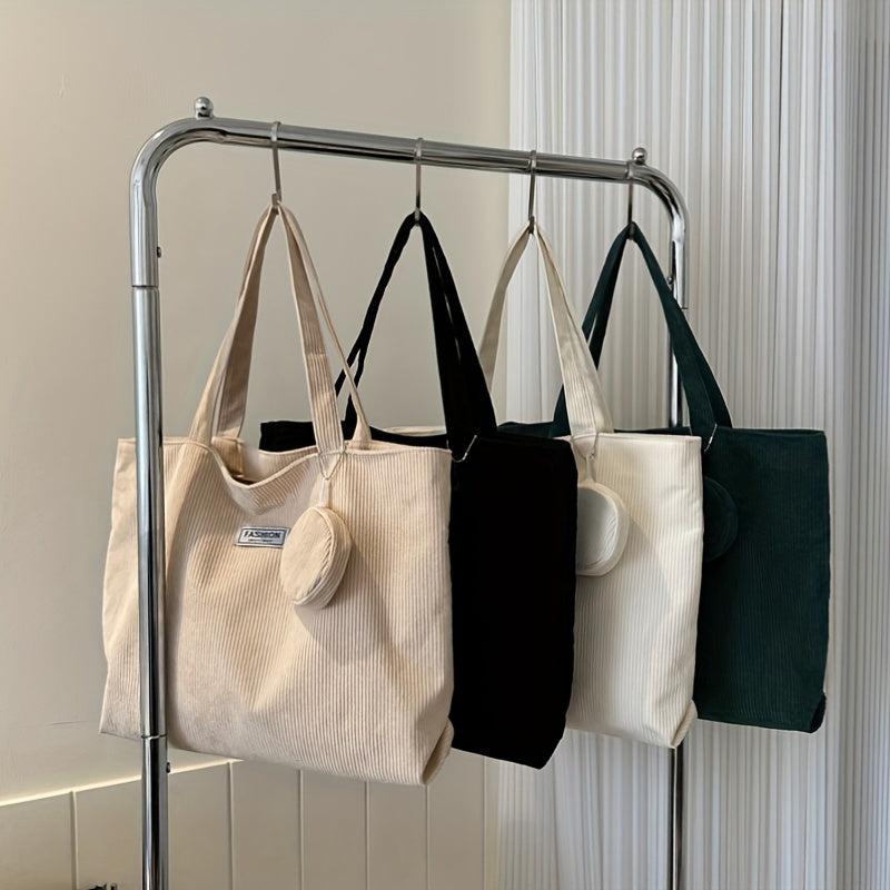 Casual Solid Tote Bag All Match Shoulder Bag With Mini Round Purse