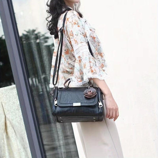 Vintage Boston Crossbody Bag Flower Decor Satchel Purse