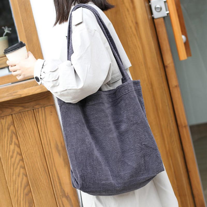 Corduroy Shoulder Bags Soft Reusable Handbags Large Capacity