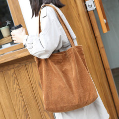 Corduroy Shoulder Bags Soft Reusable Handbags Large Capacity