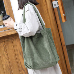 Corduroy Shoulder Bags Soft Reusable Handbags Large Capacity
