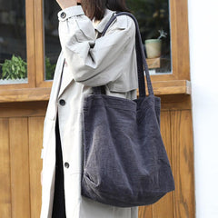 Corduroy Shoulder Bags Soft Reusable Handbags Large Capacity