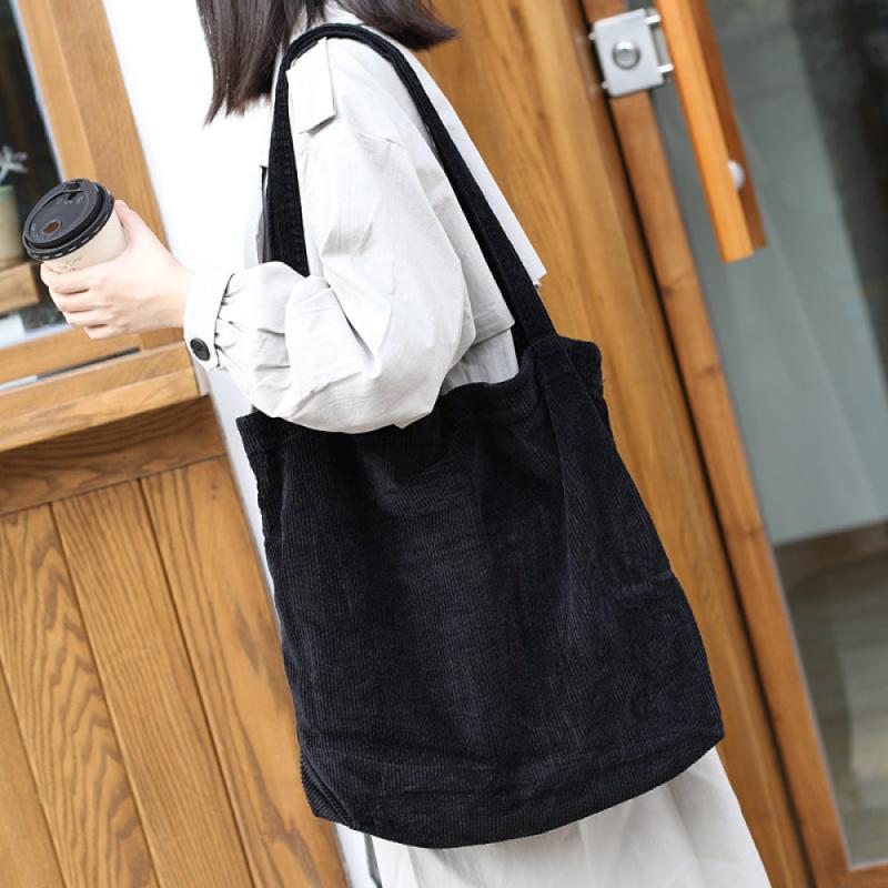 Corduroy Shoulder Bags Soft Reusable Handbags Large Capacity