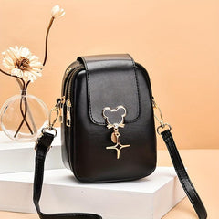 Women's Mini Crossbody Bag Metal Decor Phone Bag Faux Leather Zipper Purse