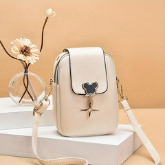 Women's Mini Crossbody Bag Metal Decor Phone Bag Faux Leather Zipper Purse