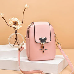 Women's Mini Crossbody Bag Metal Decor Phone Bag Faux Leather Zipper Purse