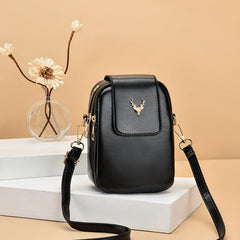 Women's Mini Crossbody Bag Metal Decor Phone Bag Faux Leather Zipper Purse