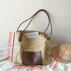 Large Capacity Square Shoulder Bag Straw Woven Casual Tote Bag