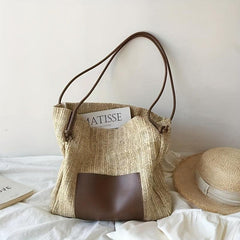 Large Capacity Square Shoulder Bag Straw Woven Casual Tote Bag