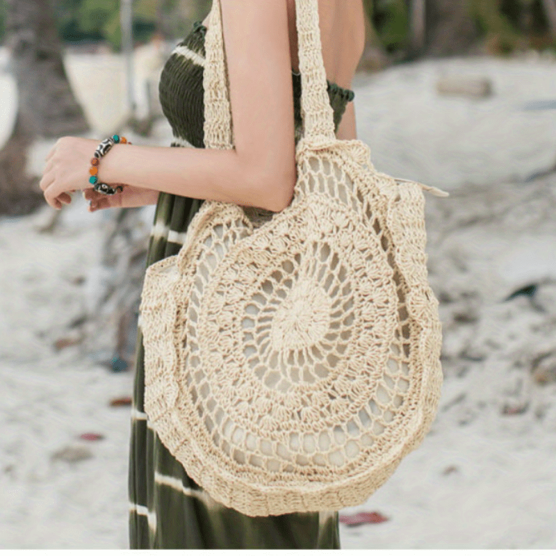 Straw Woven Beach Bag Large Capacity Boho Style Tote Bag for Women