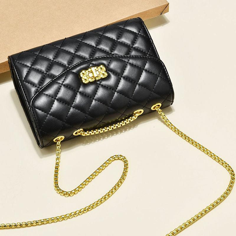 Women's Argyle Quilted Shoulder Bag Buckle Decor Satchel Bag