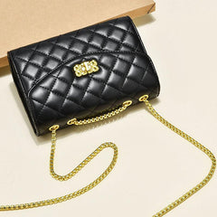 Women's Argyle Quilted Shoulder Bag Buckle Decor Satchel Bag