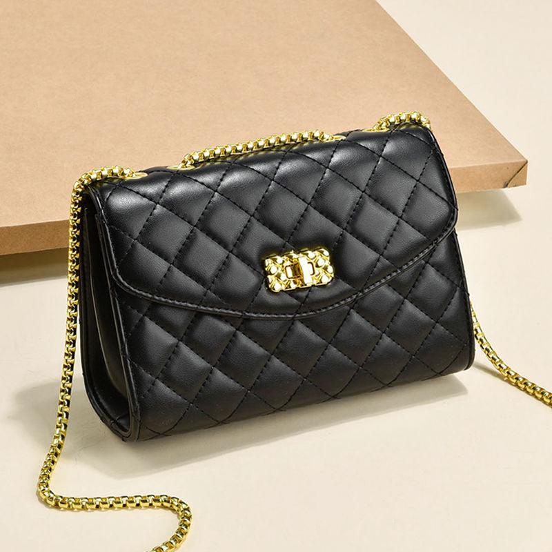 Women's Argyle Quilted Shoulder Bag Buckle Decor Satchel Bag