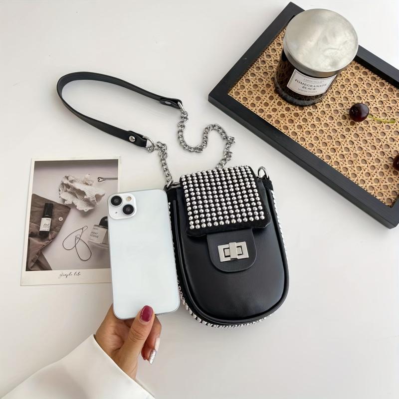 Mini Rhinestone Crossbody Bag Glitter Phone Purse Chain Strap