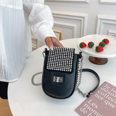 Mini Rhinestone Crossbody Bag Glitter Phone Purse Chain Strap