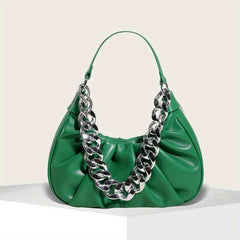 Cloud Ruched Handbag Chain Shoulder Bag Pu Leather Crescent Bag