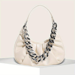 Cloud Ruched Handbag Chain Shoulder Bag Pu Leather Crescent Bag