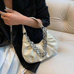 Cloud Ruched Handbag Chain Shoulder Bag Pu Leather Crescent Bag