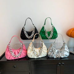 Cloud Ruched Handbag Chain Shoulder Bag Pu Leather Crescent Bag