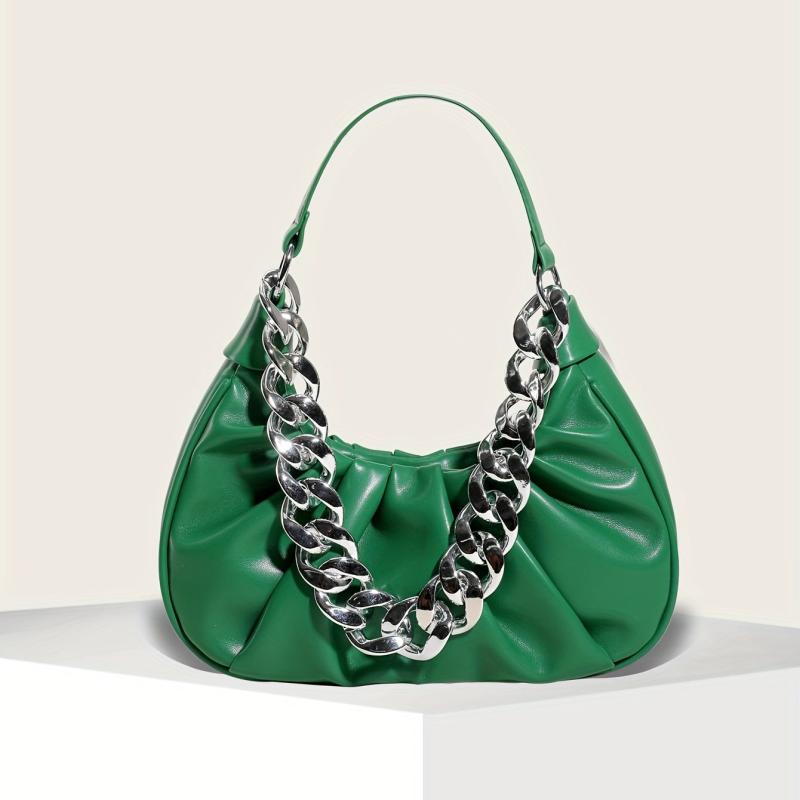 Cloud Ruched Handbag Chain Shoulder Bag Pu Leather Crescent Bag