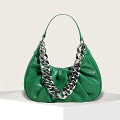 Cloud Ruched Handbag Chain Shoulder Bag Pu Leather Crescent Bag