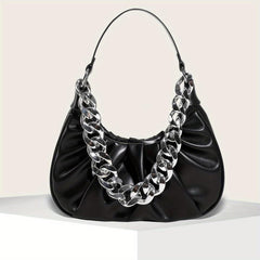 Cloud Ruched Handbag Chain Shoulder Bag Pu Leather Crescent Bag