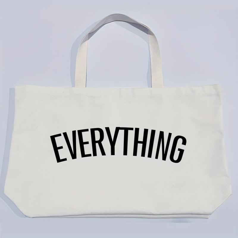 Letter Pattern Canvas Tote Bag Oversized Reusable Shopping Bag