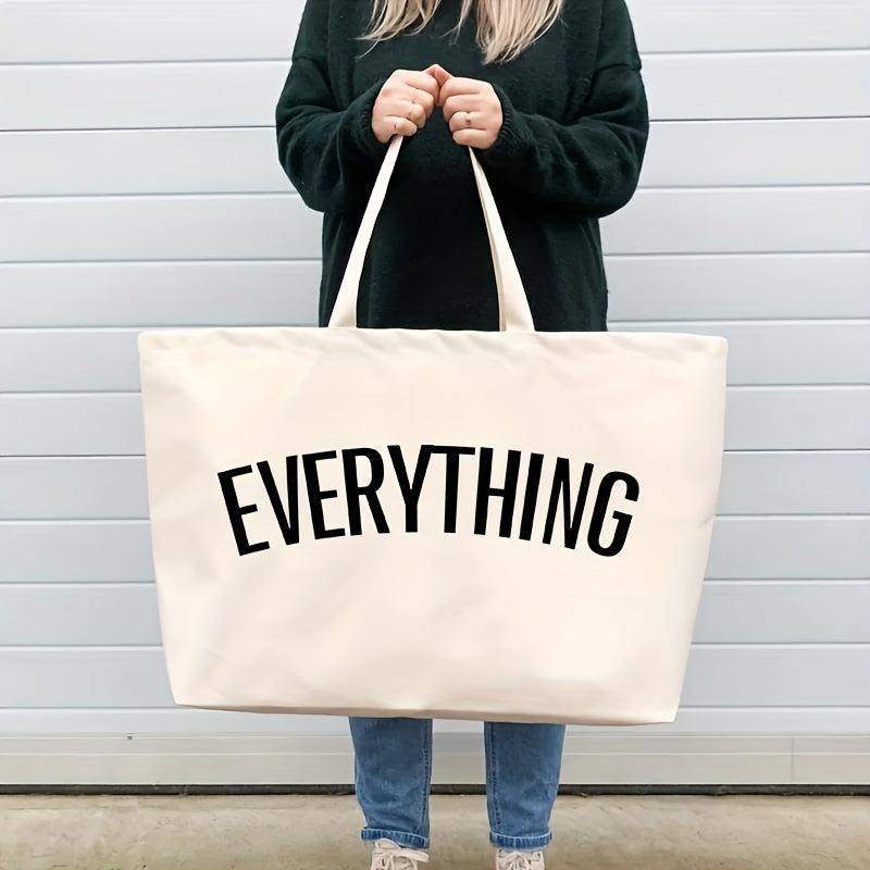 Letter Pattern Canvas Tote Bag Oversized Reusable Shopping Bag
