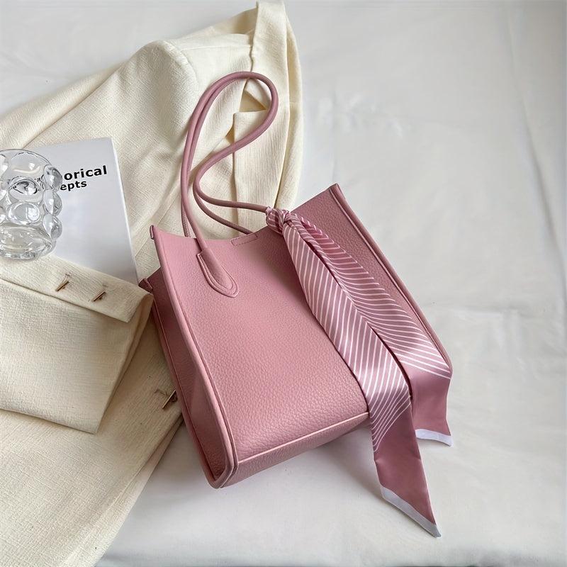 Minimalist Stylish Shoulder Bag with Fixed Strap Scarf Decor