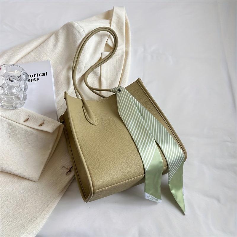 Minimalist Stylish Shoulder Bag with Fixed Strap Scarf Decor