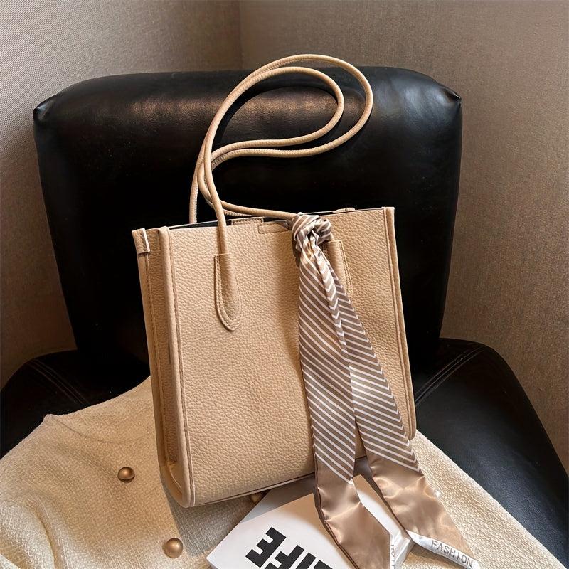 Minimalist Stylish Shoulder Bag with Fixed Strap Scarf Decor