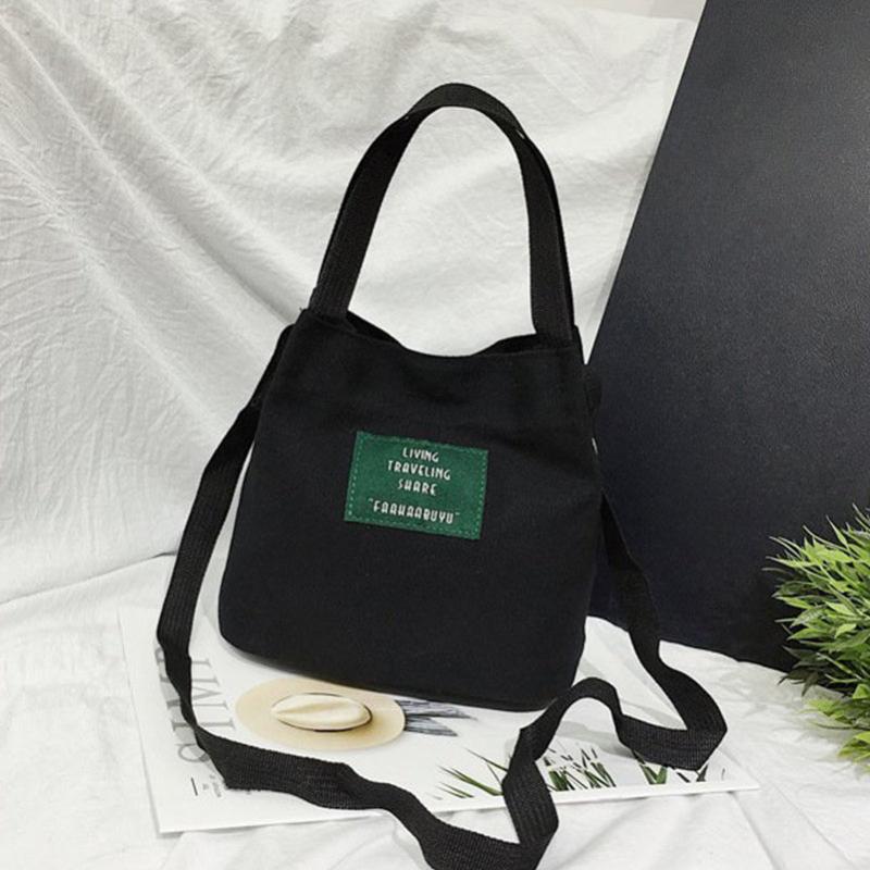 Canvas Handbag with Letter Patch Decor for Work & Picnic