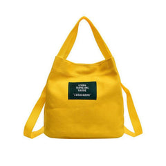 Canvas Handbag with Letter Patch Decor for Work & Picnic