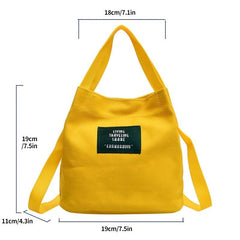 Canvas Handbag with Letter Patch Decor for Work & Picnic