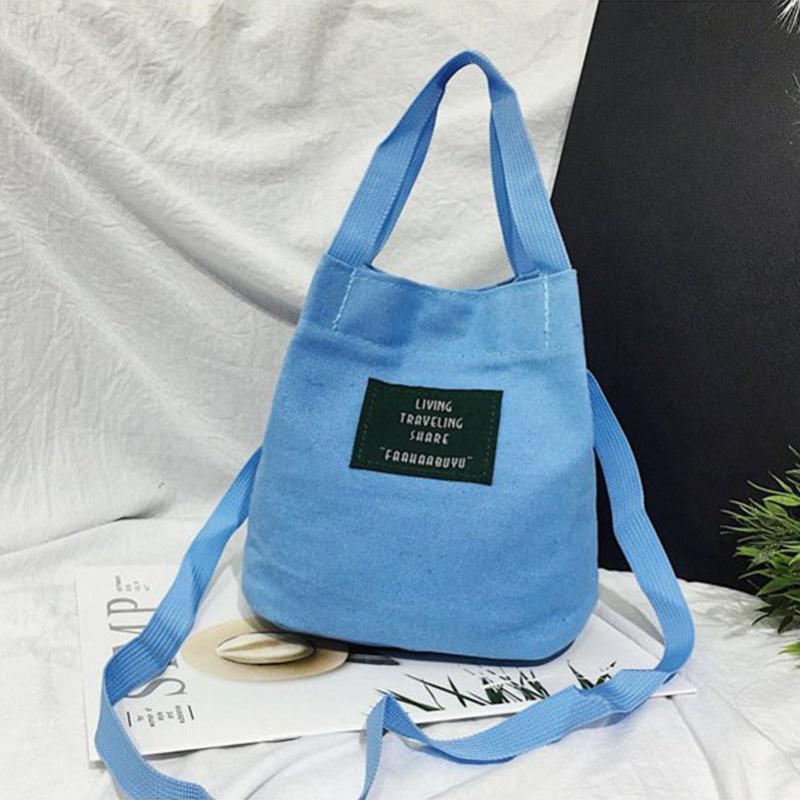 Canvas Handbag with Letter Patch Decor for Work & Picnic