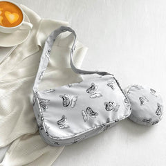 Butterfly Print Shoulder Bag Animal Pattern Underarm Bag Nylon Zipper