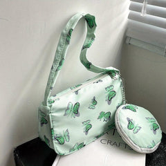 Butterfly Print Shoulder Bag Animal Pattern Underarm Bag Nylon Zipper