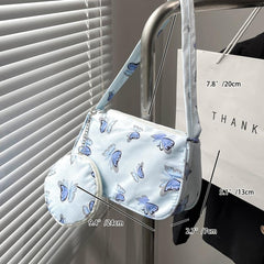 Butterfly Print Shoulder Bag Animal Pattern Underarm Bag Nylon Zipper