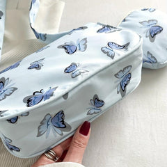 Butterfly Print Shoulder Bag Animal Pattern Underarm Bag Nylon Zipper