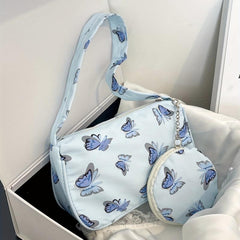 Butterfly Print Shoulder Bag Animal Pattern Underarm Bag Nylon Zipper