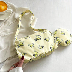 Butterfly Print Shoulder Bag Animal Pattern Underarm Bag Nylon Zipper