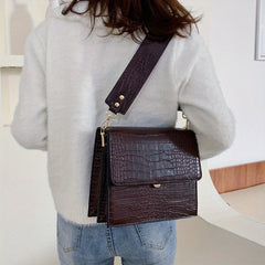 Crocodile Print Flap Shoulder Bag PU Leather Handbag with Detachable Strap