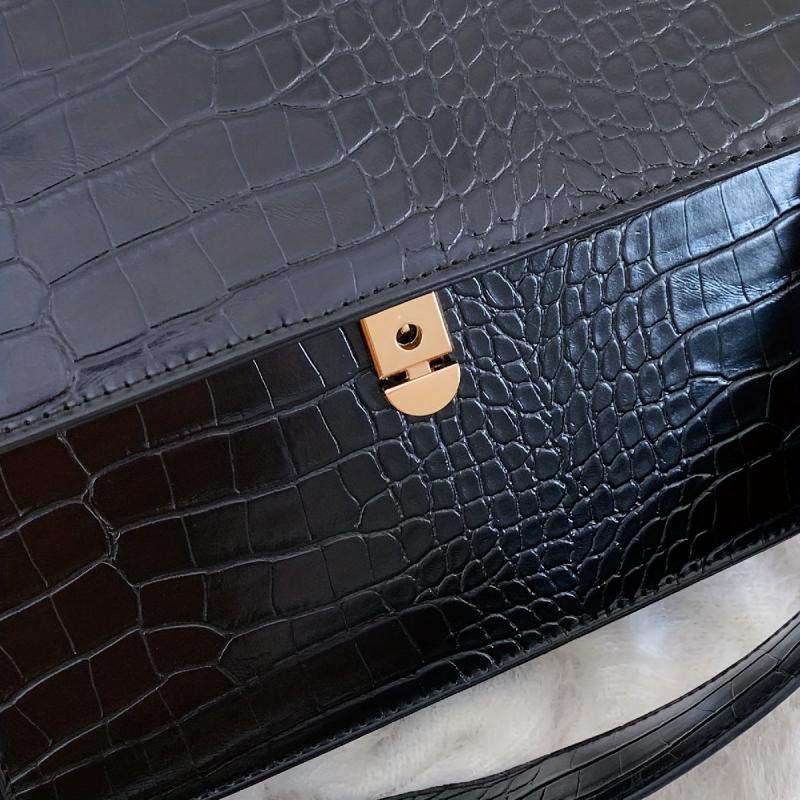 Crocodile Print Flap Shoulder Bag PU Leather Handbag with Detachable Strap