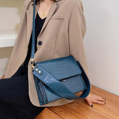Crocodile Print Flap Shoulder Bag PU Leather Handbag with Detachable Strap