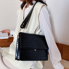 Crocodile Print Flap Shoulder Bag PU Leather Handbag with Detachable Strap