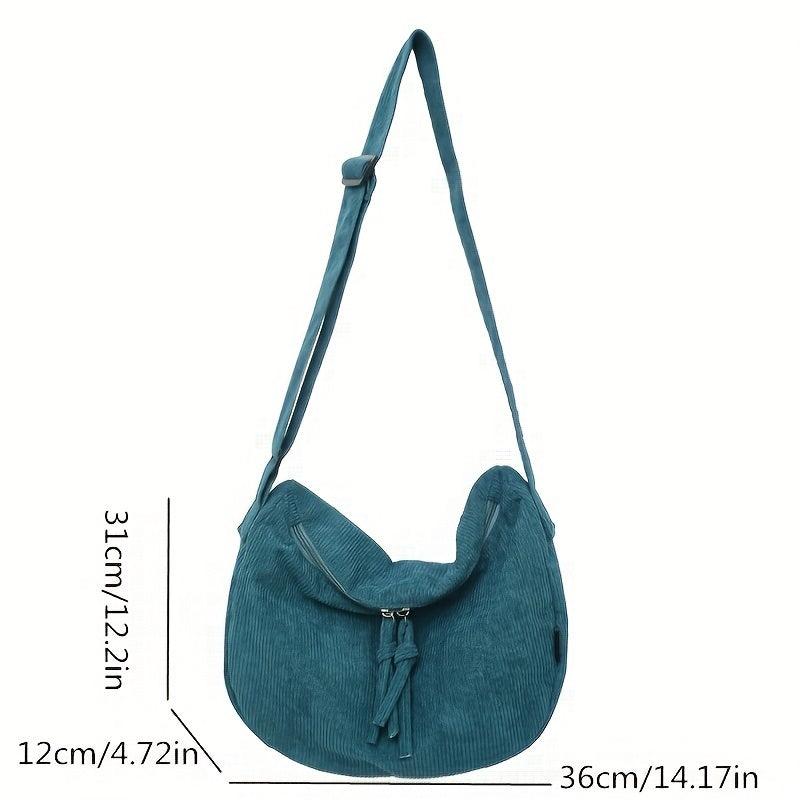 Large Capacity Corduroy Crossbody Bag for School Shopping Travel