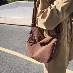 Large Capacity Corduroy Crossbody Bag for School Shopping Travel