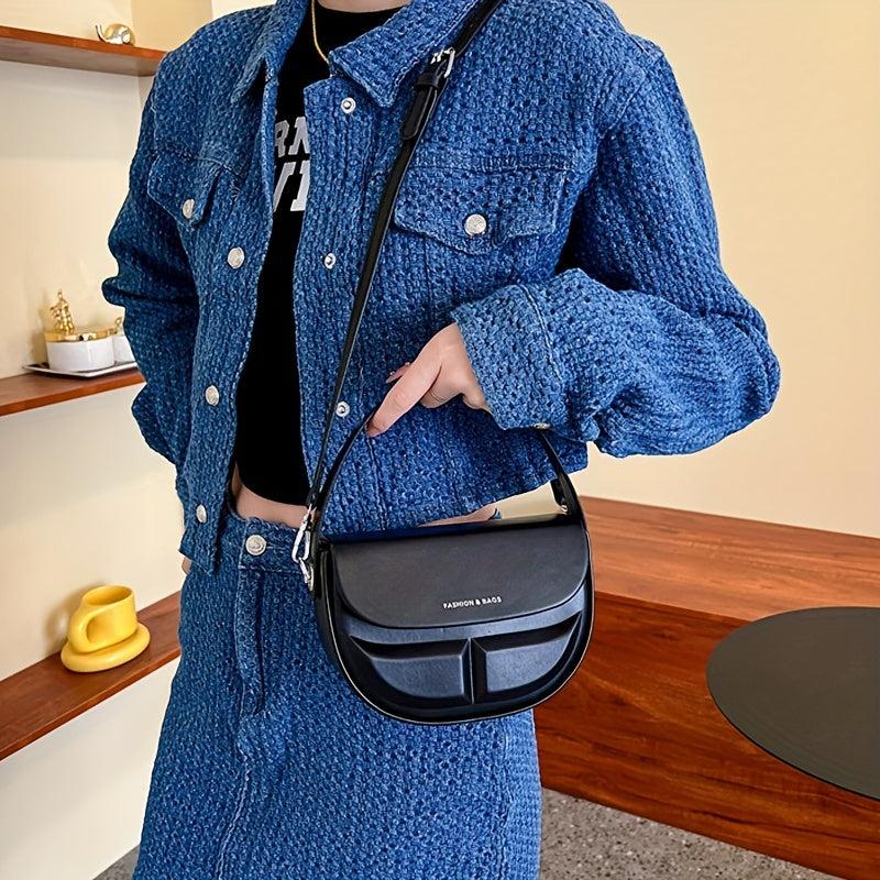 Stylish Niche Saddle Satchel Bag Solid Handbag Minimalist Shoulder Bag