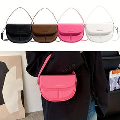 Stylish Niche Saddle Satchel Bag Solid Handbag Minimalist Shoulder Bag